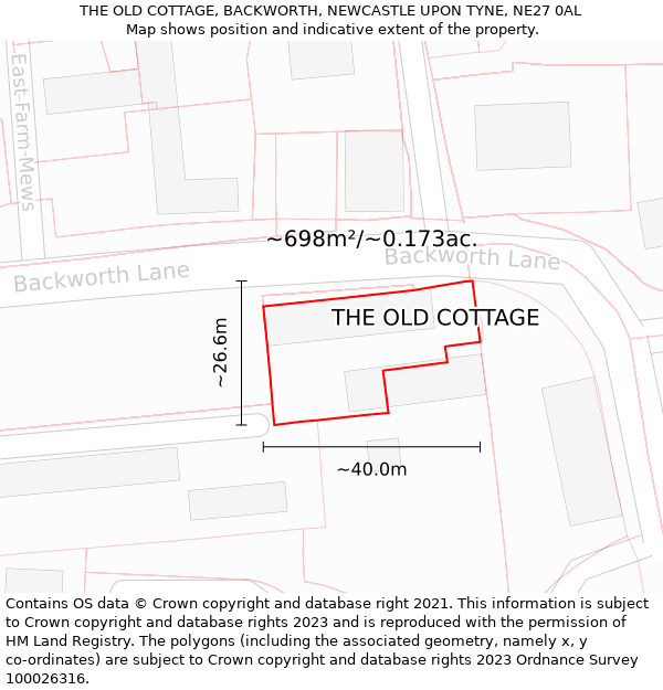 THE OLD COTTAGE, BACKWORTH, NEWCASTLE UPON TYNE, NE27 0AL: Plot and title map