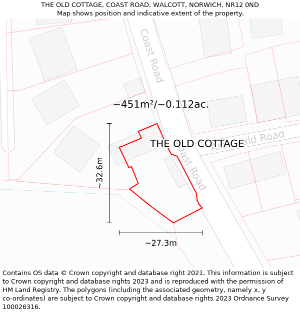 THE OLD COTTAGE, COAST ROAD, WALCOTT, NORWICH, NR12 0ND: Plot and title map