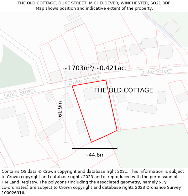 THE OLD COTTAGE, DUKE STREET, MICHELDEVER, WINCHESTER, SO21 3DF: Plot and title map