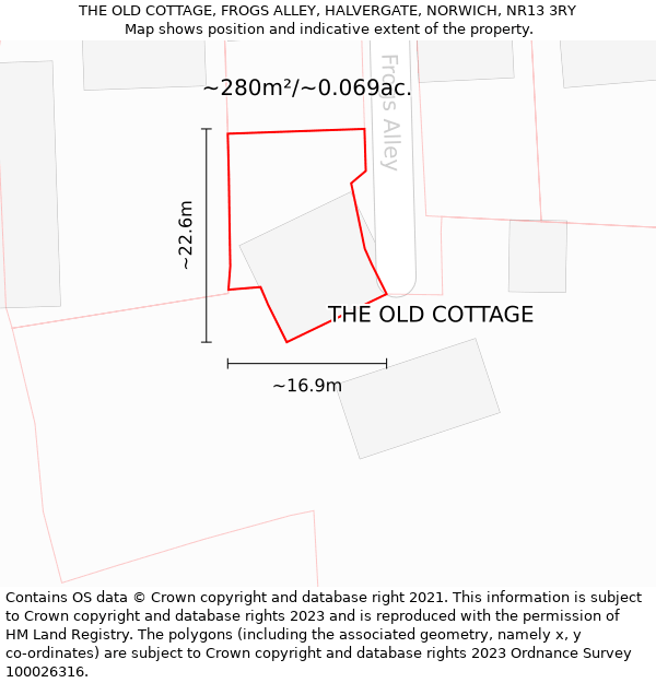 THE OLD COTTAGE, FROGS ALLEY, HALVERGATE, NORWICH, NR13 3RY: Plot and title map