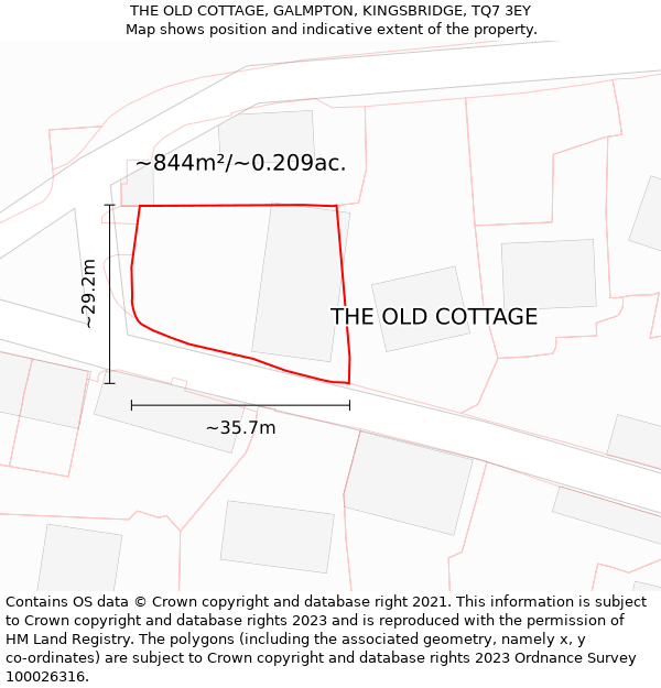 THE OLD COTTAGE, GALMPTON, KINGSBRIDGE, TQ7 3EY: Plot and title map