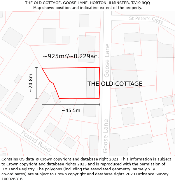 THE OLD COTTAGE, GOOSE LANE, HORTON, ILMINSTER, TA19 9QQ: Plot and title map