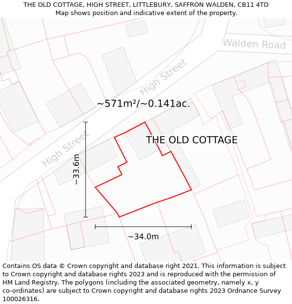 THE OLD COTTAGE, HIGH STREET, LITTLEBURY, SAFFRON WALDEN, CB11 4TD: Plot and title map