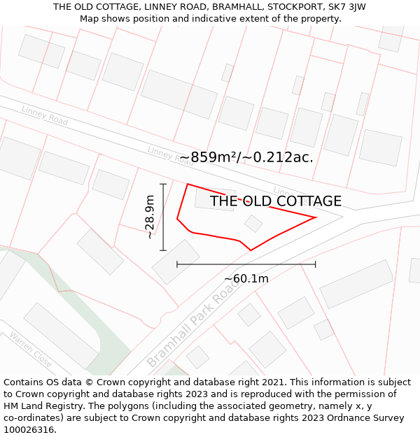 THE OLD COTTAGE, LINNEY ROAD, BRAMHALL, STOCKPORT, SK7 3JW: Plot and title map