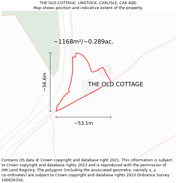 THE OLD COTTAGE, LINSTOCK, CARLISLE, CA6 4QD: Plot and title map