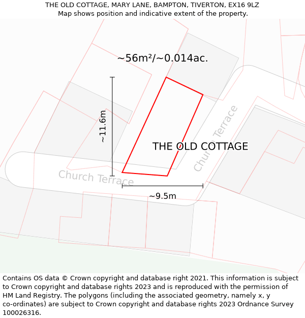 THE OLD COTTAGE, MARY LANE, BAMPTON, TIVERTON, EX16 9LZ: Plot and title map