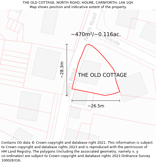 THE OLD COTTAGE, NORTH ROAD, HOLME, CARNFORTH, LA6 1QA: Plot and title map