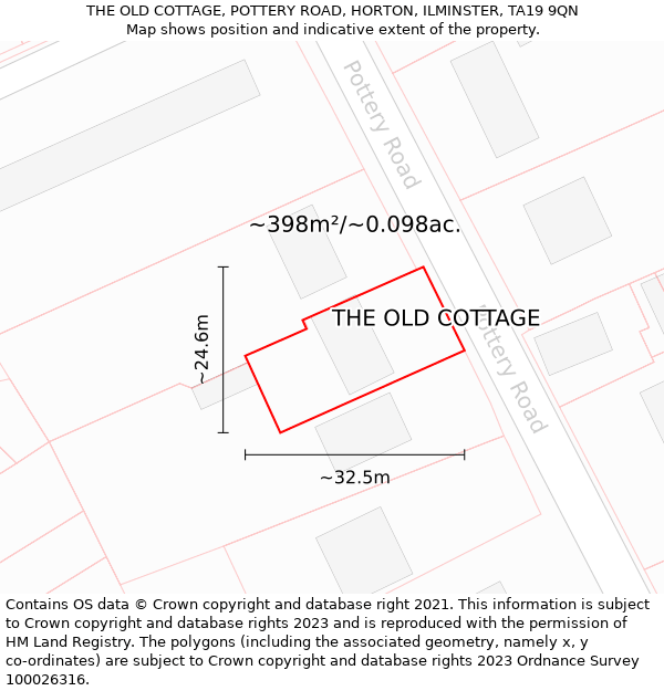 THE OLD COTTAGE, POTTERY ROAD, HORTON, ILMINSTER, TA19 9QN: Plot and title map
