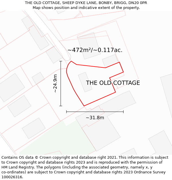 THE OLD COTTAGE, SHEEP DYKE LANE, BONBY, BRIGG, DN20 0PR: Plot and title map