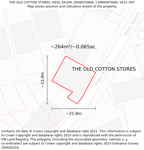 THE OLD COTTON STORES, HEOL SALEM, JOHNSTOWN, CARMARTHEN, SA31 3HT: Plot and title map