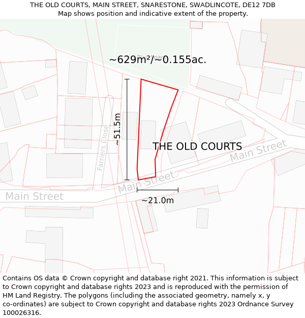 THE OLD COURTS, MAIN STREET, SNARESTONE, SWADLINCOTE, DE12 7DB: Plot and title map