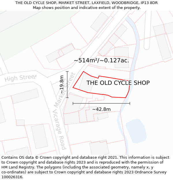 THE OLD CYCLE SHOP, MARKET STREET, LAXFIELD, WOODBRIDGE, IP13 8DR: Plot and title map