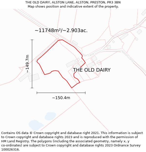 THE OLD DAIRY, ALSTON LANE, ALSTON, PRESTON, PR3 3BN: Plot and title map