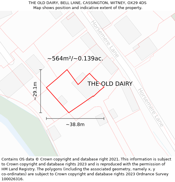 THE OLD DAIRY, BELL LANE, CASSINGTON, WITNEY, OX29 4DS: Plot and title map