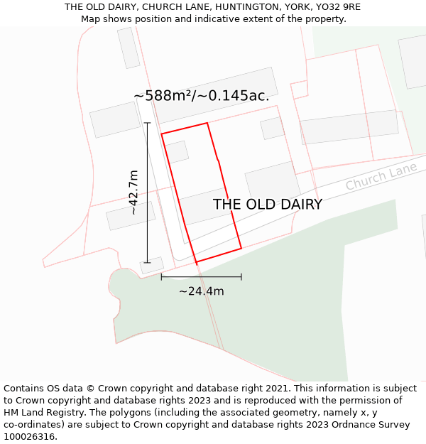 THE OLD DAIRY, CHURCH LANE, HUNTINGTON, YORK, YO32 9RE: Plot and title map