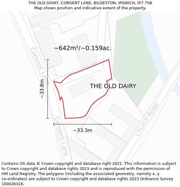THE OLD DAIRY, CONSENT LANE, BILDESTON, IPSWICH, IP7 7SB: Plot and title map