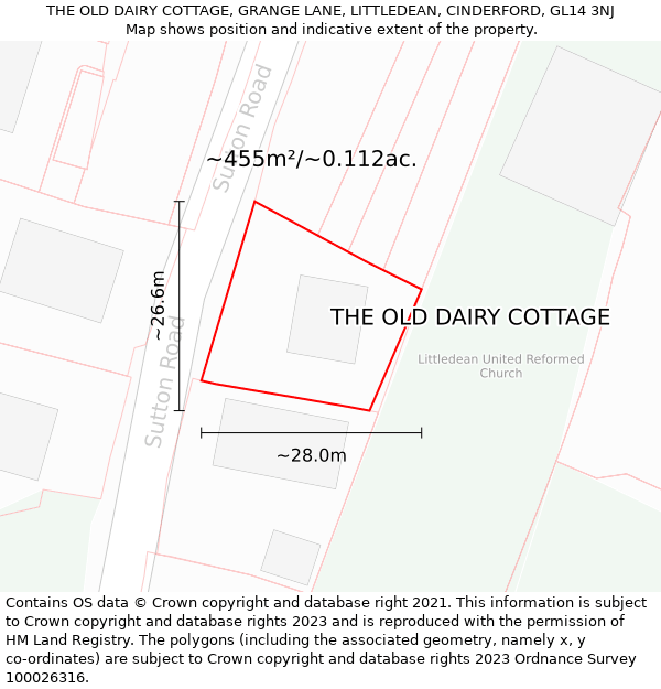 THE OLD DAIRY COTTAGE, GRANGE LANE, LITTLEDEAN, CINDERFORD, GL14 3NJ: Plot and title map