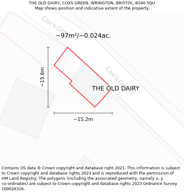THE OLD DAIRY, COXS GREEN, WRINGTON, BRISTOL, BS40 5QU: Plot and title map