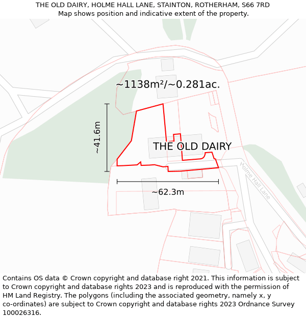 THE OLD DAIRY, HOLME HALL LANE, STAINTON, ROTHERHAM, S66 7RD: Plot and title map