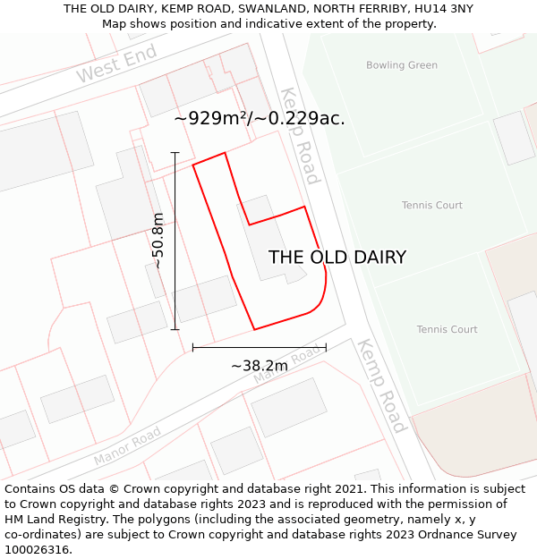 THE OLD DAIRY, KEMP ROAD, SWANLAND, NORTH FERRIBY, HU14 3NY: Plot and title map