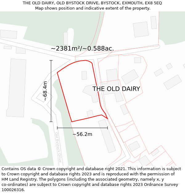 THE OLD DAIRY, OLD BYSTOCK DRIVE, BYSTOCK, EXMOUTH, EX8 5EQ: Plot and title map