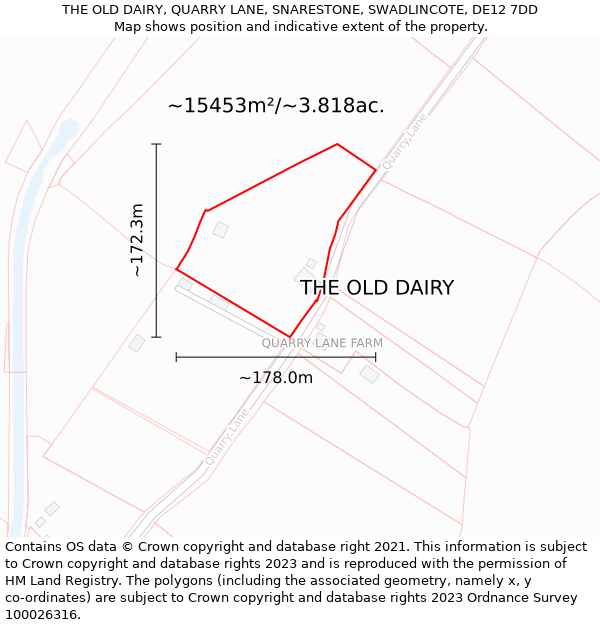 THE OLD DAIRY, QUARRY LANE, SNARESTONE, SWADLINCOTE, DE12 7DD: Plot and title map