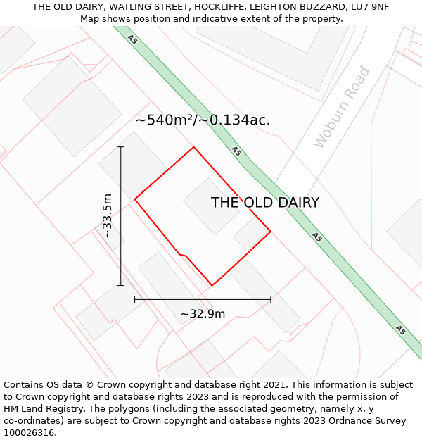 THE OLD DAIRY, WATLING STREET, HOCKLIFFE, LEIGHTON BUZZARD, LU7 9NF: Plot and title map