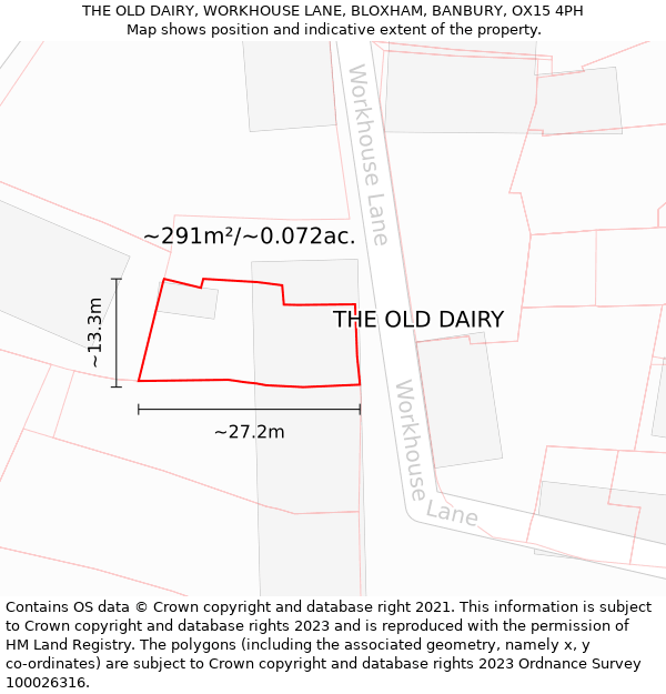 THE OLD DAIRY, WORKHOUSE LANE, BLOXHAM, BANBURY, OX15 4PH: Plot and title map