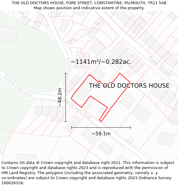 THE OLD DOCTORS HOUSE, FORE STREET, CONSTANTINE, FALMOUTH, TR11 5AB: Plot and title map