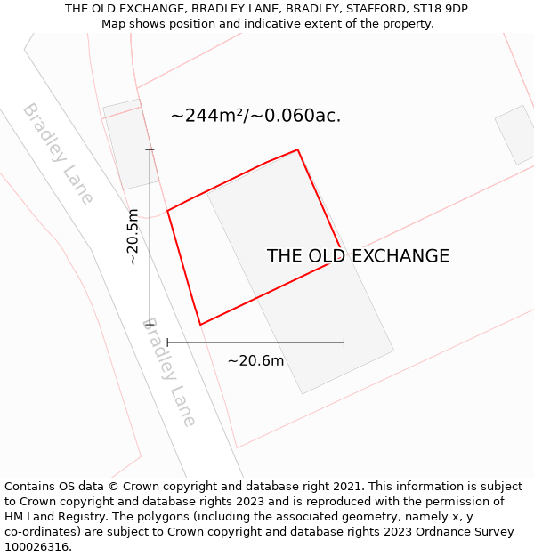 THE OLD EXCHANGE, BRADLEY LANE, BRADLEY, STAFFORD, ST18 9DP: Plot and title map