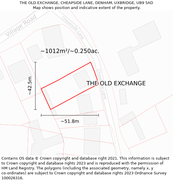 THE OLD EXCHANGE, CHEAPSIDE LANE, DENHAM, UXBRIDGE, UB9 5AD: Plot and title map
