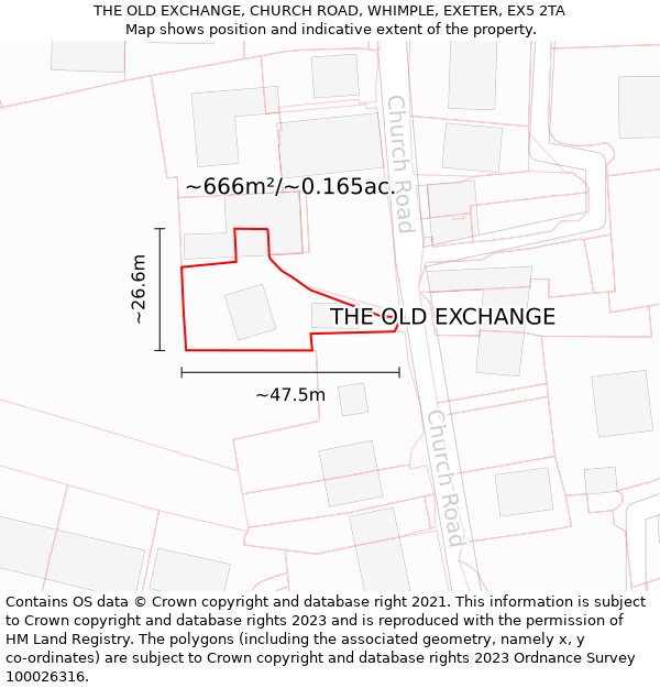 THE OLD EXCHANGE, CHURCH ROAD, WHIMPLE, EXETER, EX5 2TA: Plot and title map