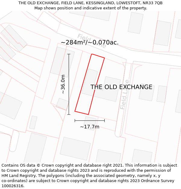 THE OLD EXCHANGE, FIELD LANE, KESSINGLAND, LOWESTOFT, NR33 7QB: Plot and title map