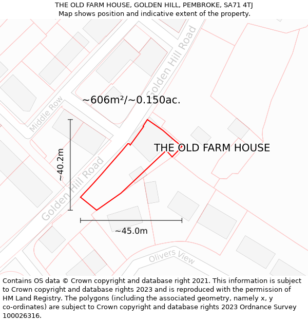 THE OLD FARM HOUSE, GOLDEN HILL, PEMBROKE, SA71 4TJ: Plot and title map