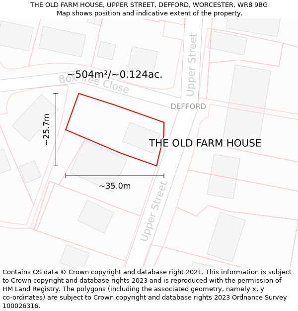 THE OLD FARM HOUSE, UPPER STREET, DEFFORD, WORCESTER, WR8 9BG: Plot and title map