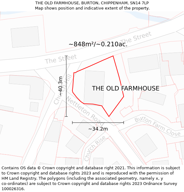 THE OLD FARMHOUSE, BURTON, CHIPPENHAM, SN14 7LP: Plot and title map