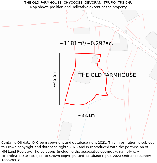 THE OLD FARMHOUSE, CHYCOOSE, DEVORAN, TRURO, TR3 6NU: Plot and title map