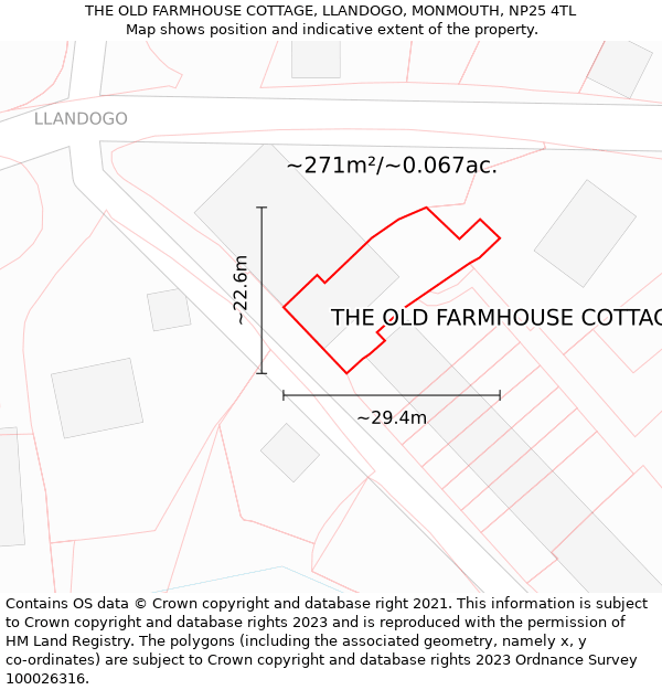 THE OLD FARMHOUSE COTTAGE, LLANDOGO, MONMOUTH, NP25 4TL: Plot and title map