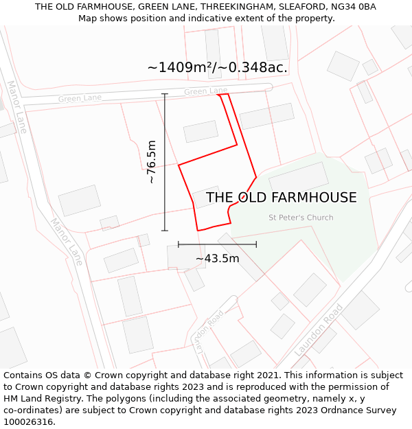 THE OLD FARMHOUSE, GREEN LANE, THREEKINGHAM, SLEAFORD, NG34 0BA: Plot and title map