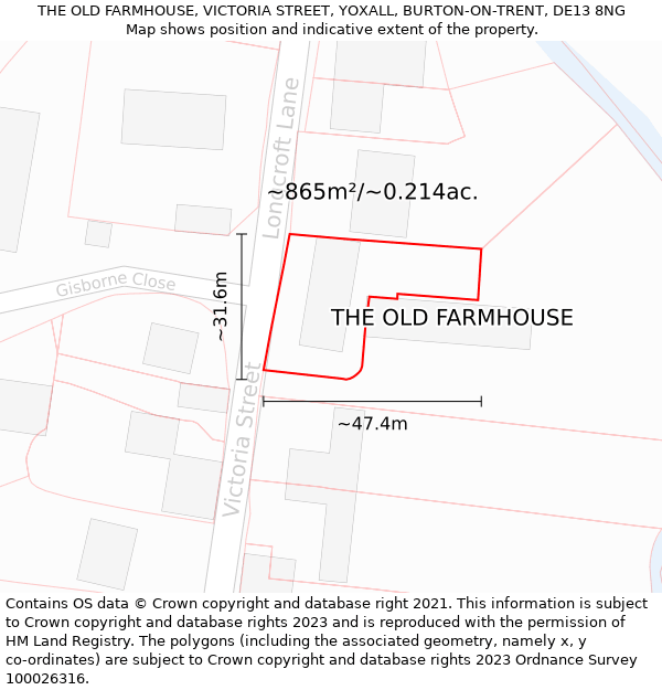 THE OLD FARMHOUSE, VICTORIA STREET, YOXALL, BURTON-ON-TRENT, DE13 8NG: Plot and title map