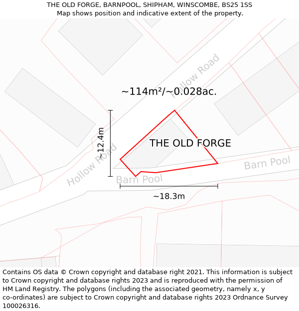 THE OLD FORGE, BARNPOOL, SHIPHAM, WINSCOMBE, BS25 1SS: Plot and title map