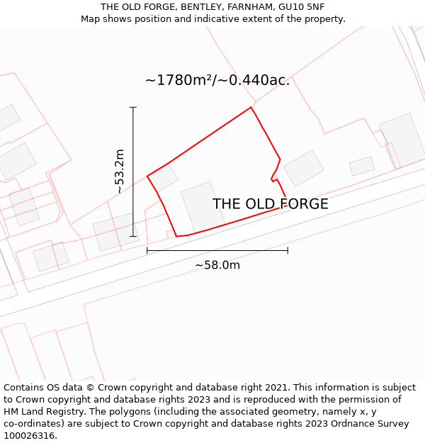 THE OLD FORGE, BENTLEY, FARNHAM, GU10 5NF: Plot and title map