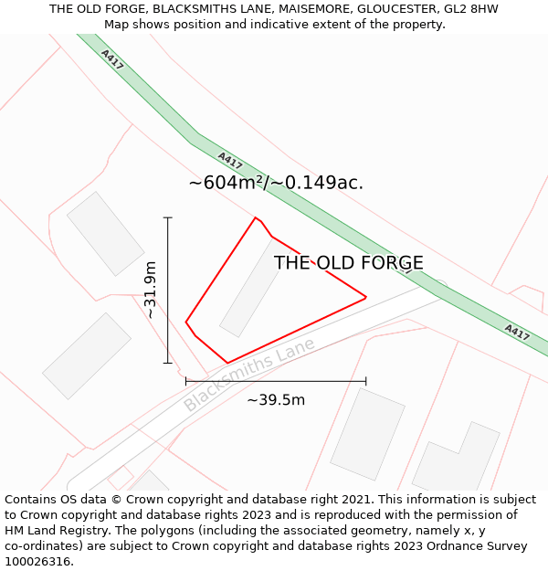 THE OLD FORGE, BLACKSMITHS LANE, MAISEMORE, GLOUCESTER, GL2 8HW: Plot and title map