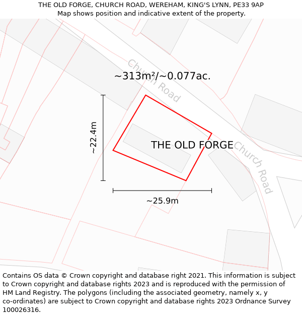 THE OLD FORGE, CHURCH ROAD, WEREHAM, KING'S LYNN, PE33 9AP: Plot and title map