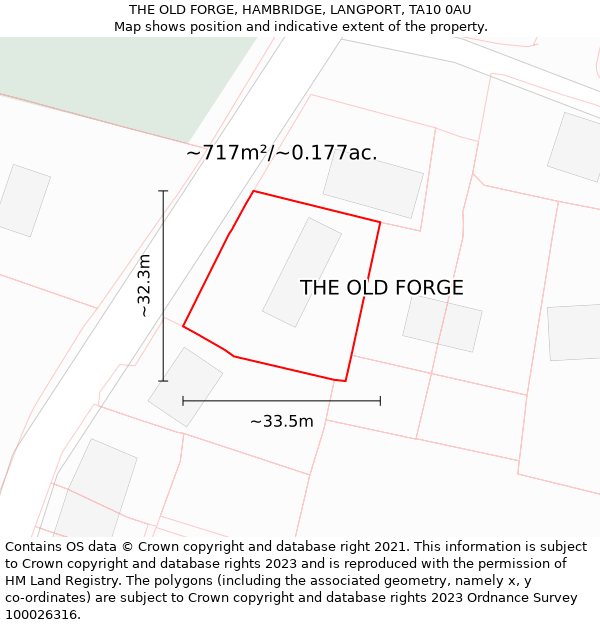 THE OLD FORGE, HAMBRIDGE, LANGPORT, TA10 0AU: Plot and title map