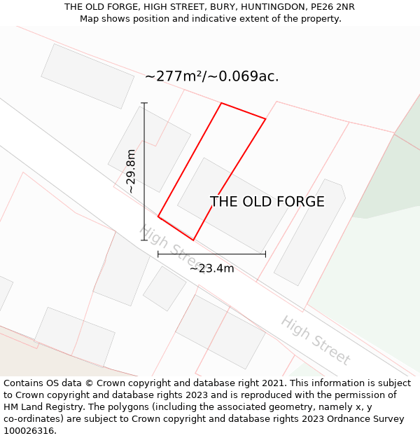THE OLD FORGE, HIGH STREET, BURY, HUNTINGDON, PE26 2NR: Plot and title map