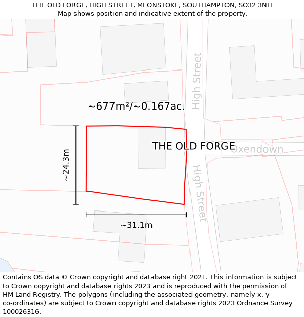 THE OLD FORGE, HIGH STREET, MEONSTOKE, SOUTHAMPTON, SO32 3NH: Plot and title map