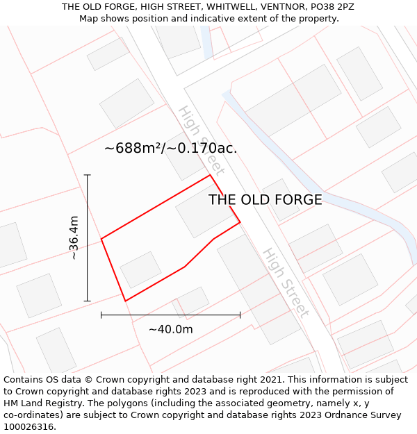 THE OLD FORGE, HIGH STREET, WHITWELL, VENTNOR, PO38 2PZ: Plot and title map
