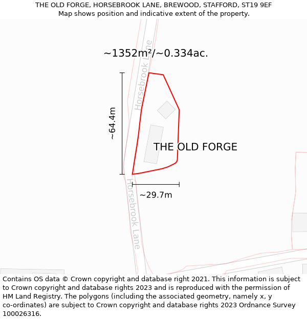 THE OLD FORGE, HORSEBROOK LANE, BREWOOD, STAFFORD, ST19 9EF: Plot and title map