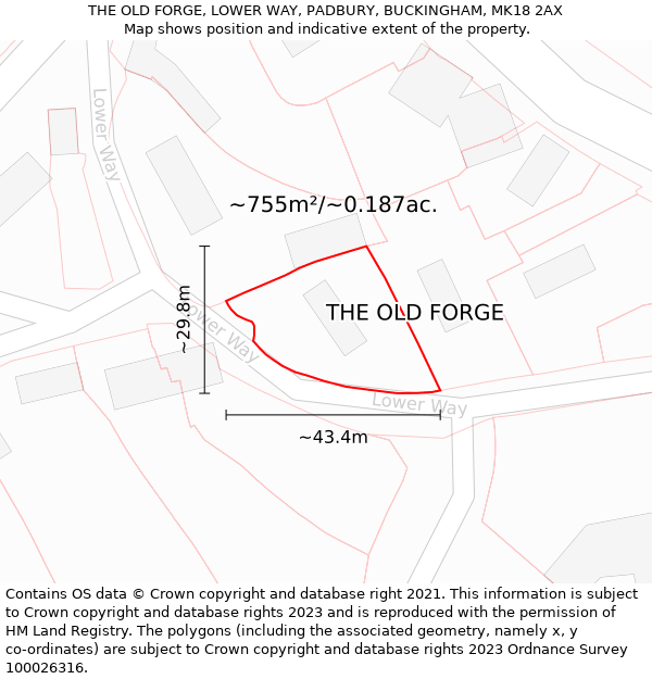 THE OLD FORGE, LOWER WAY, PADBURY, BUCKINGHAM, MK18 2AX: Plot and title map